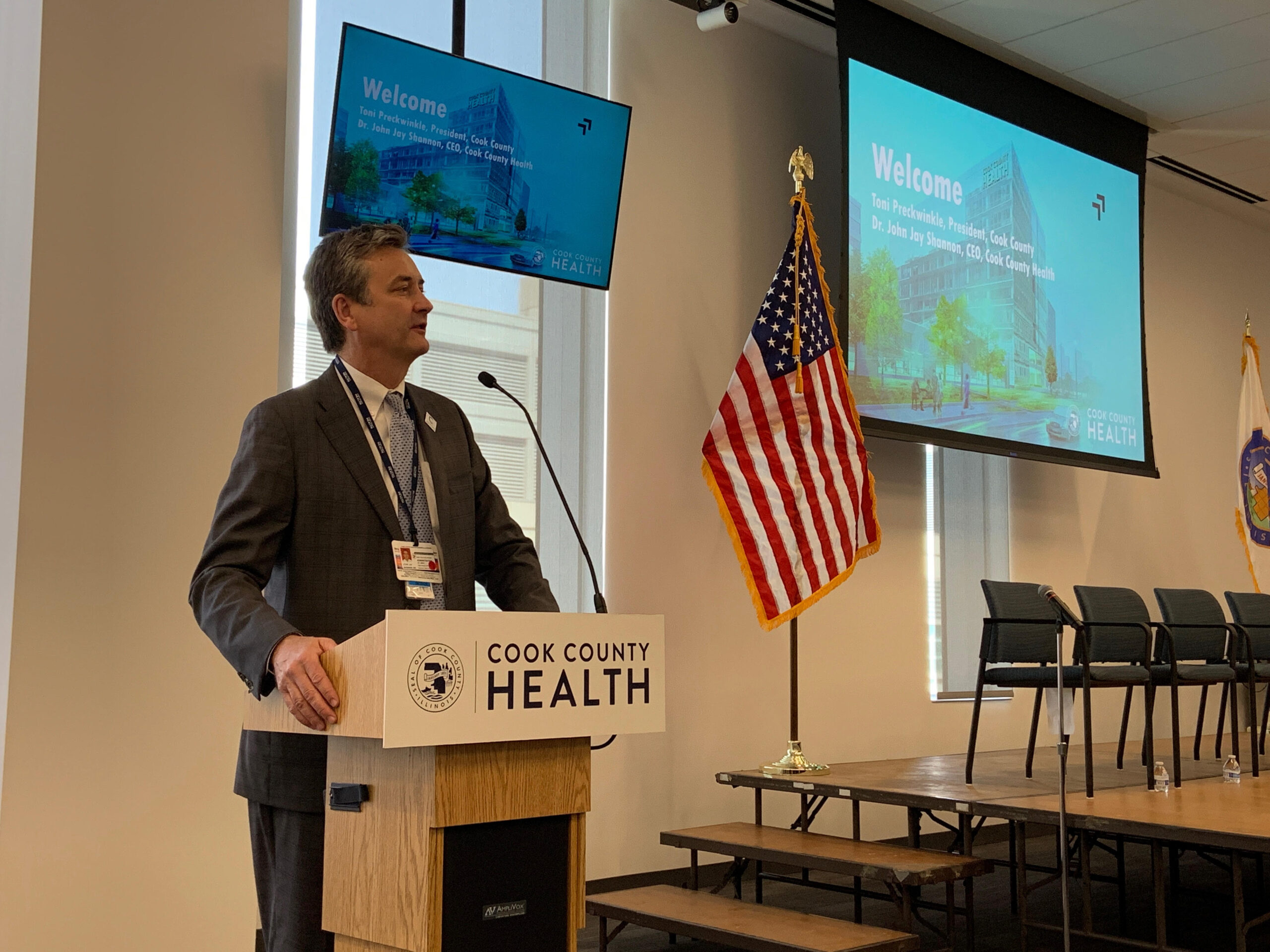 Cook County Health CEO Dr. Jay Shannon at the Cook County Health Research and Innovation Summit, "Housing is Health."